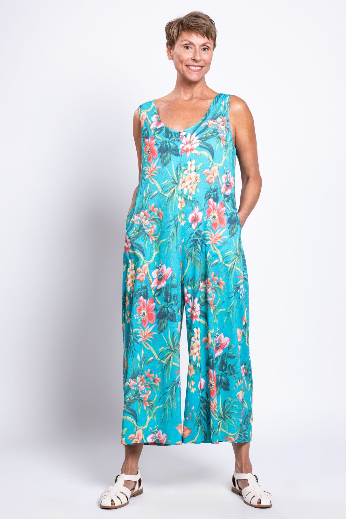 Fernanda Jumpsuit, Teal Fiji, Linen Bamboo
