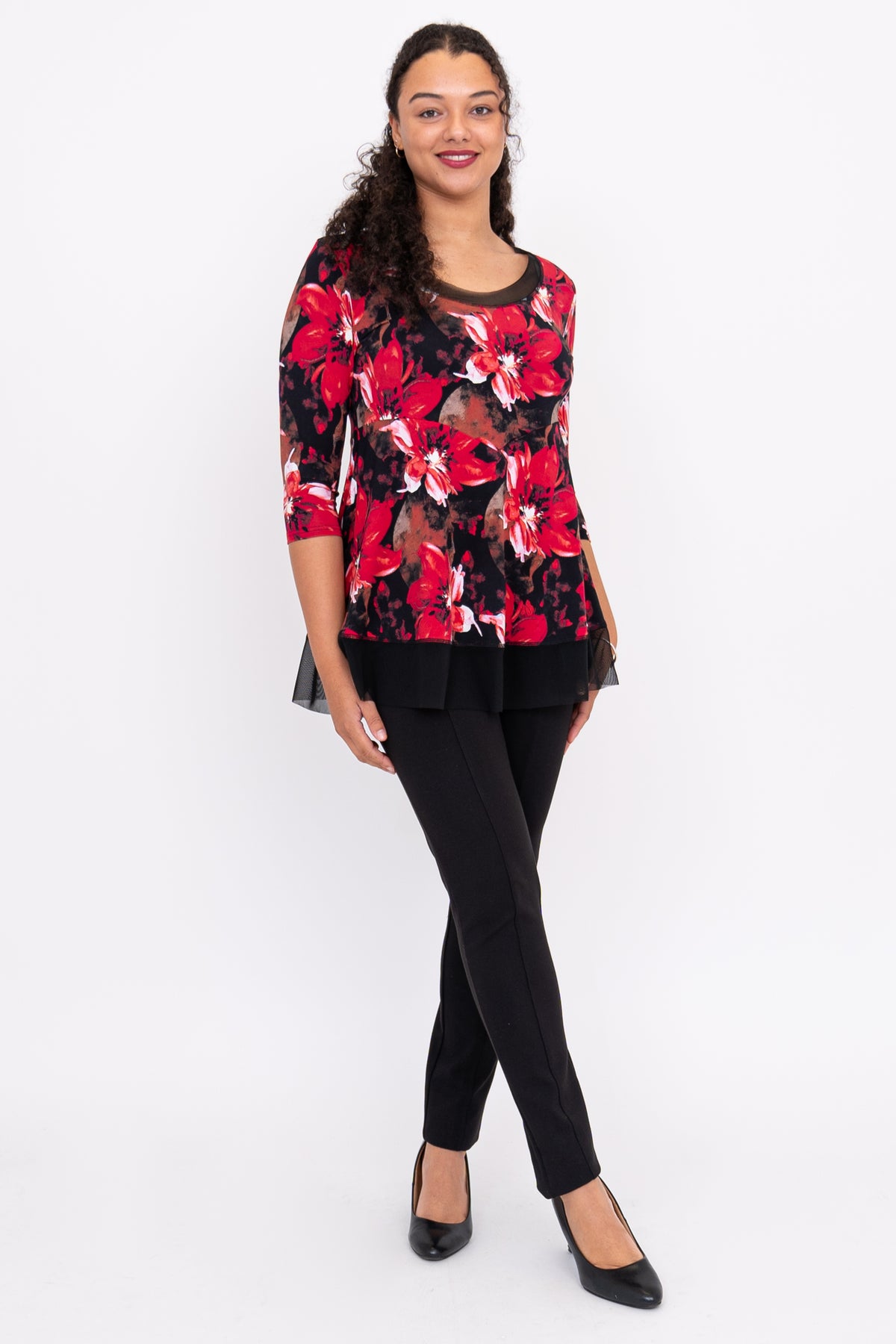 Flora Top, Lipstick Poinsetta, Bamboo