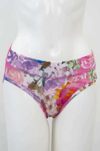 Front view of hipster brief with colorful floral print on mannequin