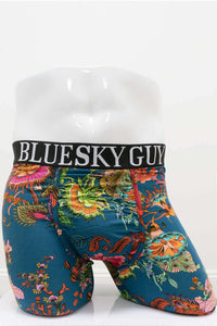 Front view of Blue Sky Guy Middle Man men's boxer briefs with vibrant floral print
