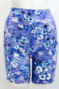 Front view of Hallie Bamboo Floral Shorts with blue and white flower print