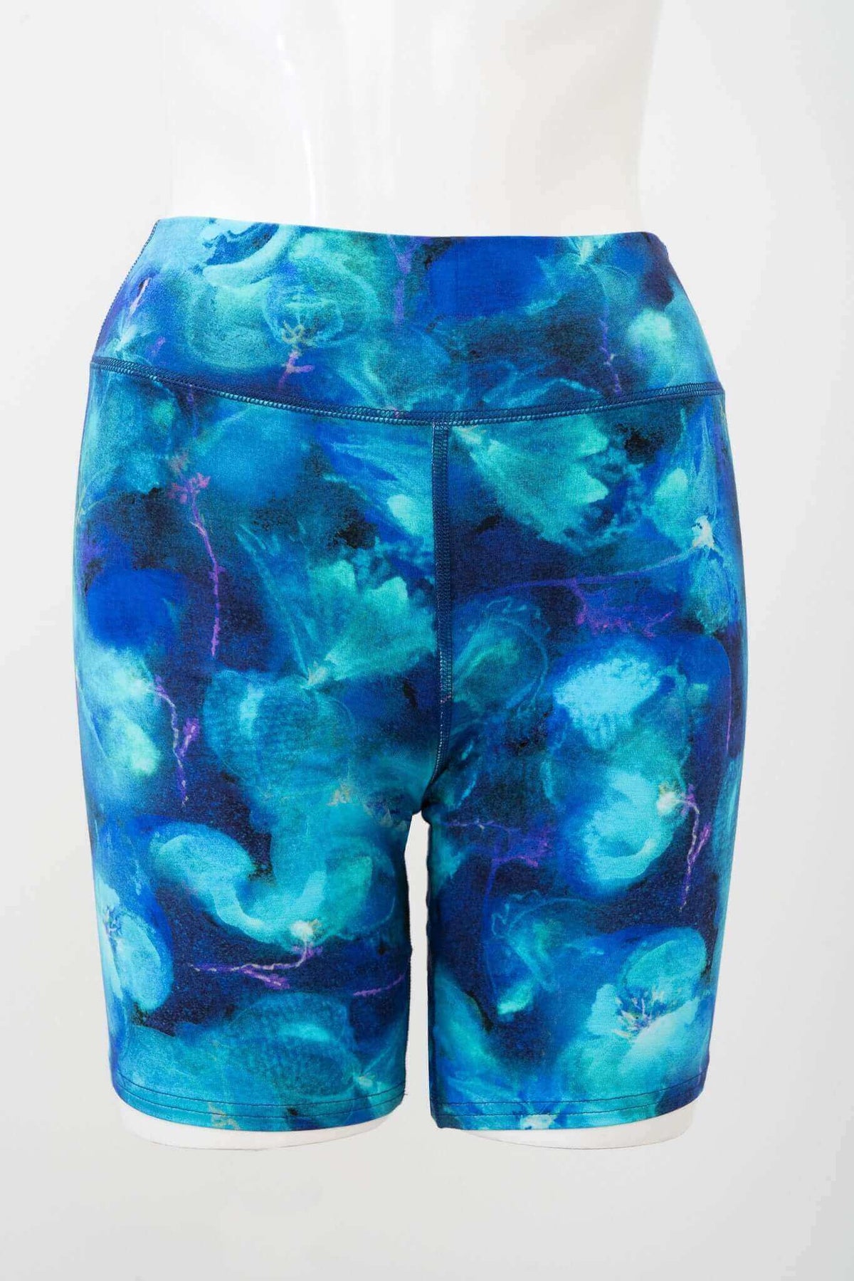 Front view of Hallie Bamboo Shorts in blue watercolor floral print