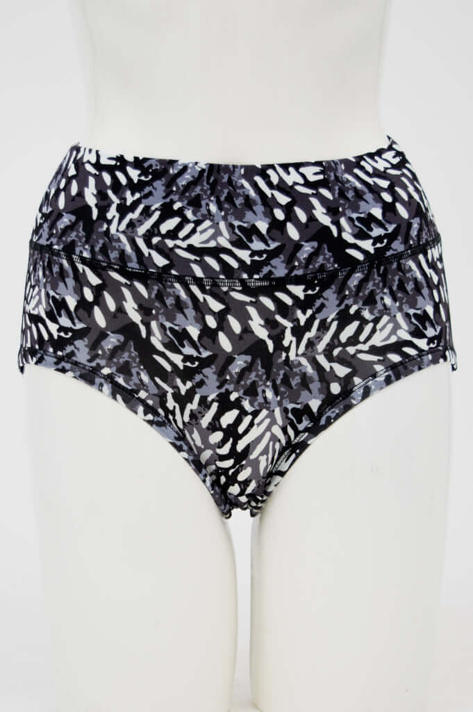 Front view of La Gaunche bamboo brief with black and white abstract pattern