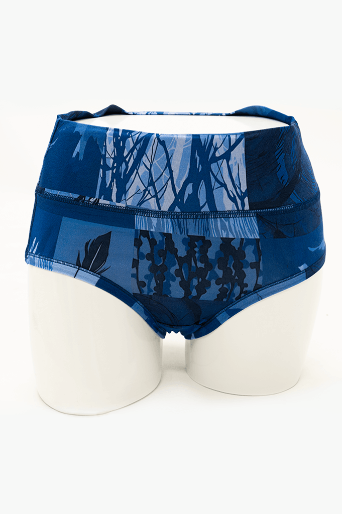 Front view of La Gaunche classic brief in Midnight Botanica blue patterned bamboo fabric