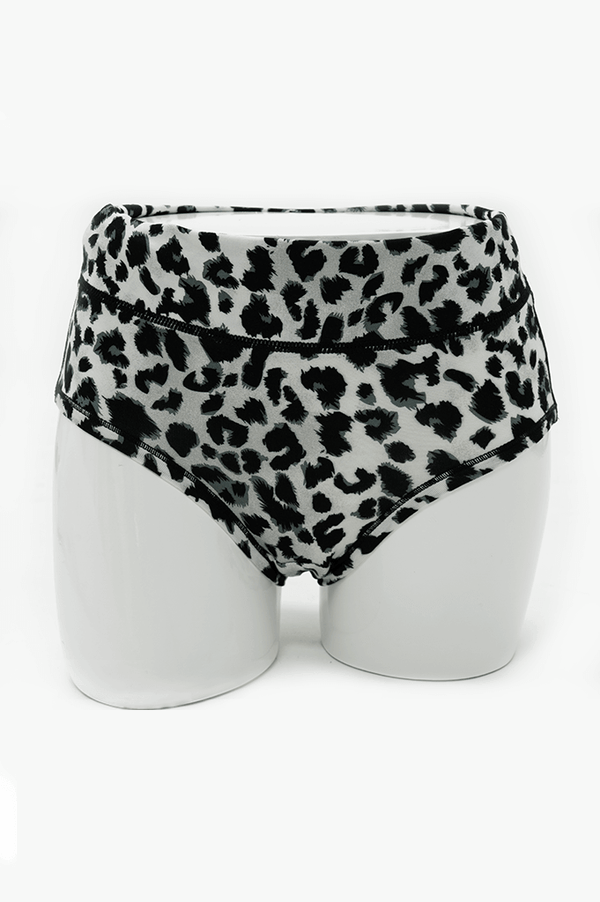Front view of La Gaunche classic brief in leopard print on mannequin