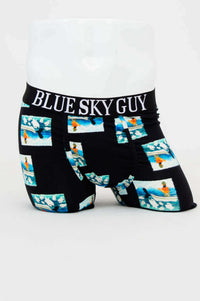 Front view of Middle Man Underwear Sea Adventure print on mannequin with BLUE SKY GUY waistband