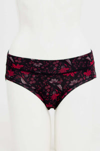 Front view of bamboo hipster brief in midnight floral print on mannequin