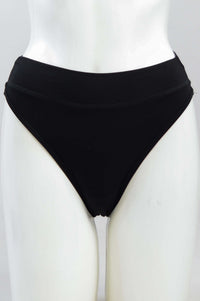 Front view of black bamboo high rise thong underwear on mannequin