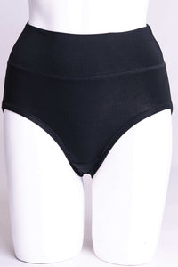 Front view of black high-waist bamboo women's panty on a mannequin