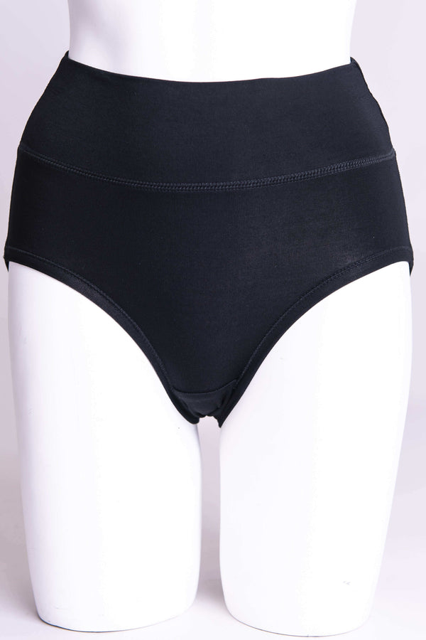 Front view of black high-waist bamboo women's panty on a mannequin