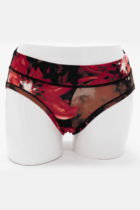 Front view of a floral print bamboo hipster brief on a mannequin