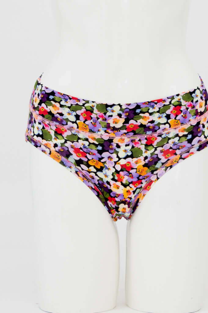 Front view of floral bamboo hipster underwear on mannequin