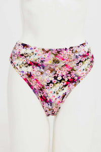 Front view of floral high rise bamboo thong on mannequin