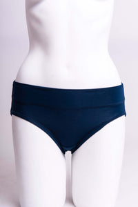Front view of navy blue hipster brief underwear on mannequin