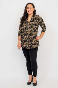 Full body view of model in Edwina Bamboo Top and black leggings
