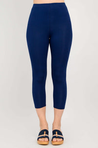 Full front view of Ruby bamboo capri leggings in navy