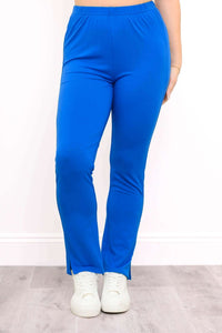 Full front view of Sarina Pant in blue with elastic waistband
