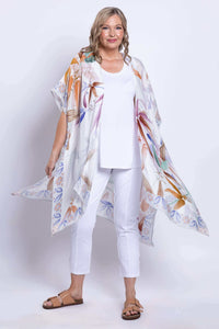 Woman spreading the Darcy Watercolour Kimono for a full look