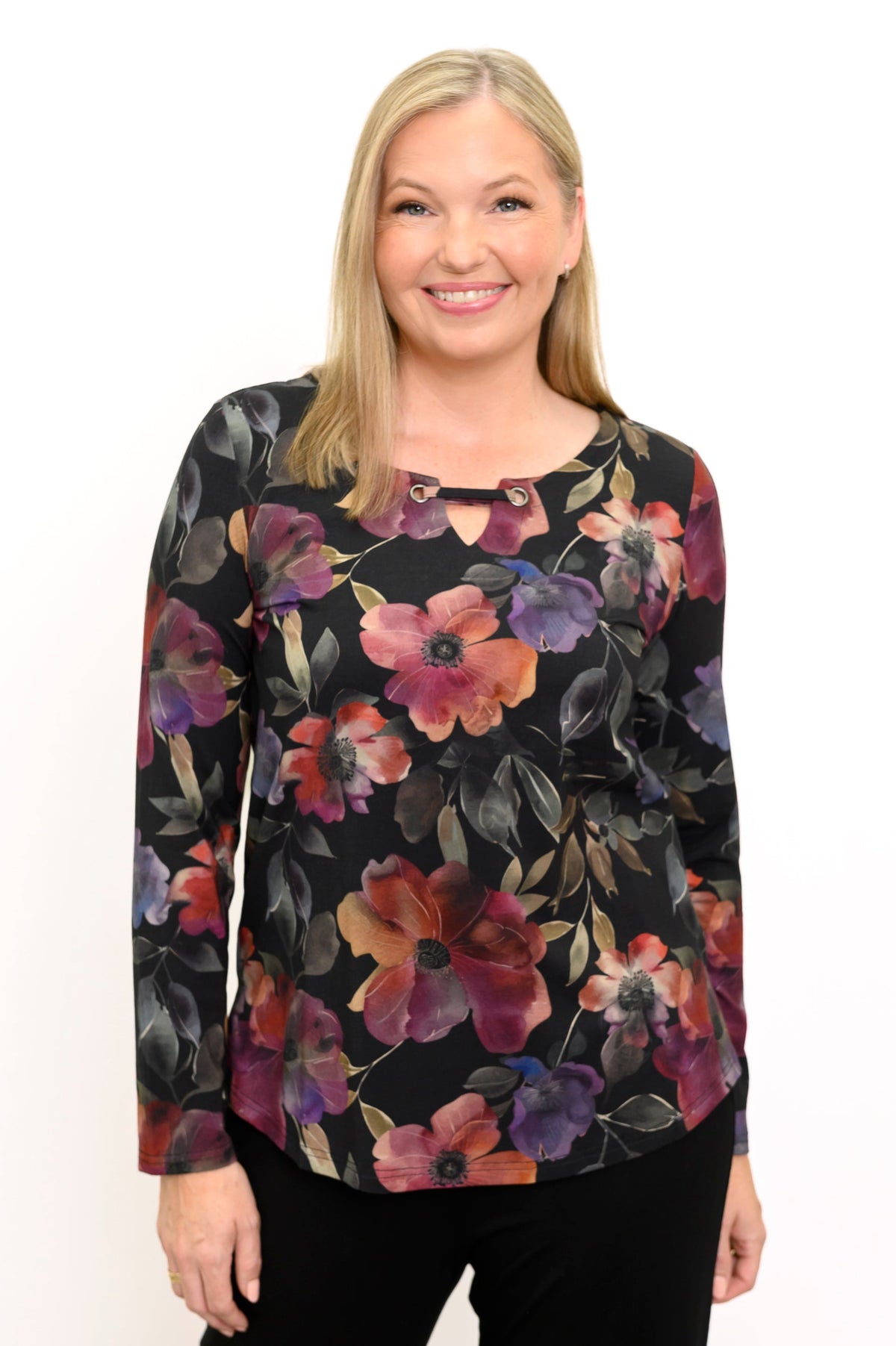 Gemi Long Sleeve Top, Pink Petals, Bamboo