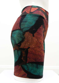Side view of Hallie Bamboo Shorts with multicolor leaf print on a mannequin