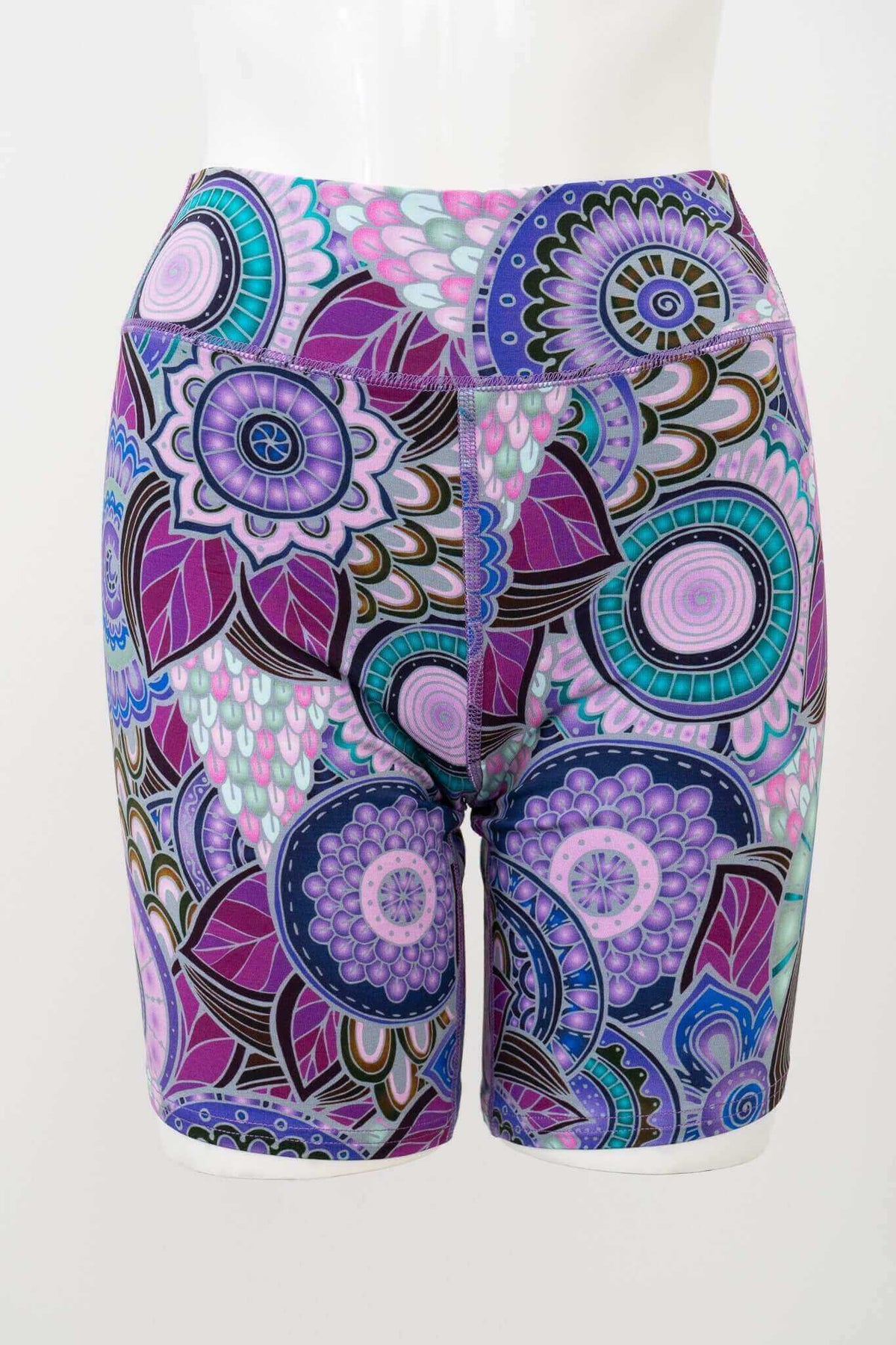 Front view of Hallie Bamboo Shorts with vibrant boho floral pattern
