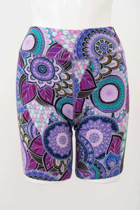 Front view of Hallie Bamboo Shorts with vibrant boho floral pattern