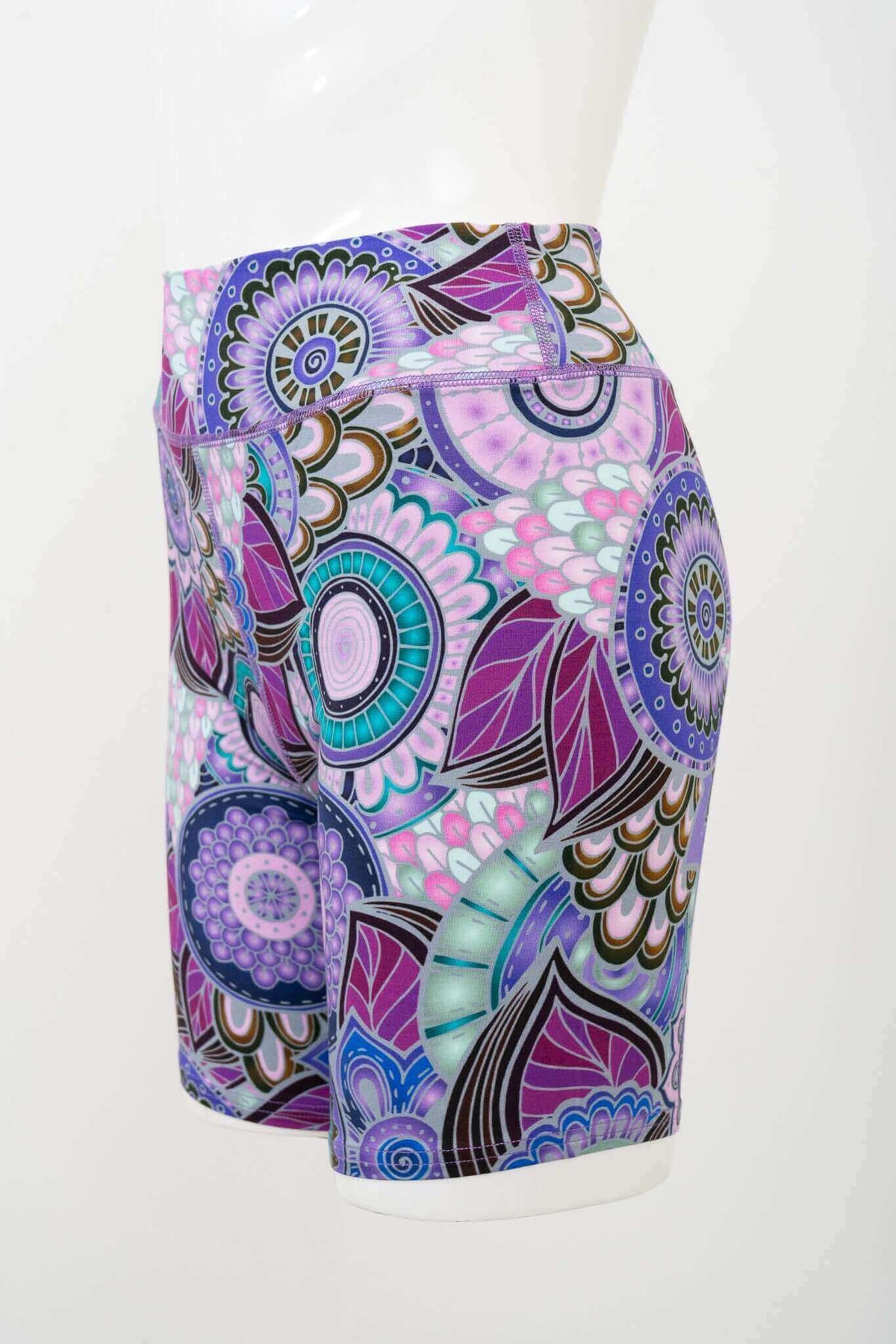 Side view of Hallie Bamboo Shorts showing colorful boho floral design