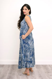 Roma Skirt, Indigo Escape, Linen Bamboo