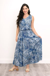 Roma Skirt, Indigo Escape, Linen Bamboo