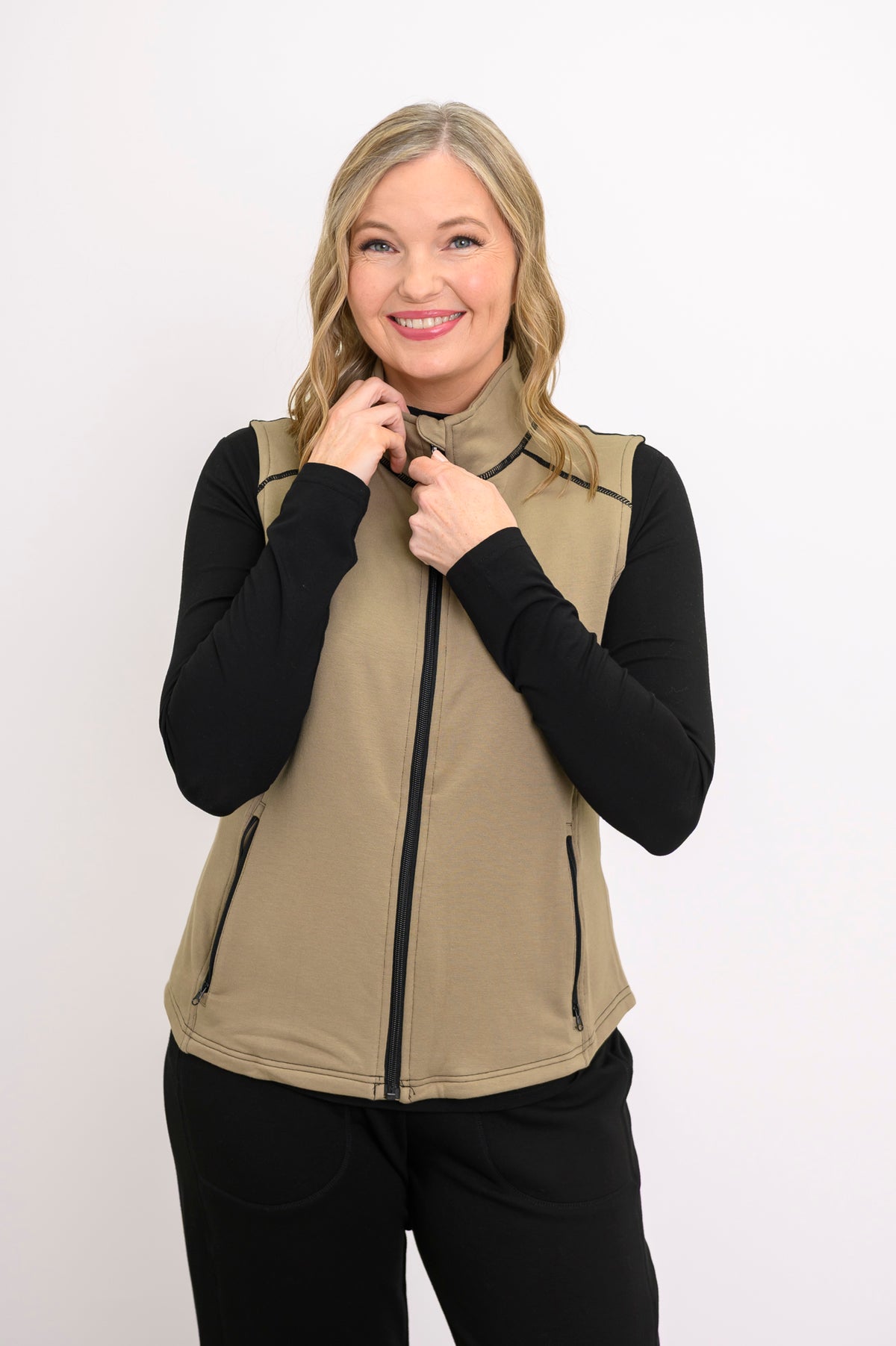 Hartford Vest, Yarn Dye Khaki, Bamboo Fleece
