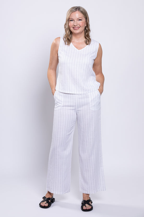 Parker Pant, White Stripe, Linen Bamboo
