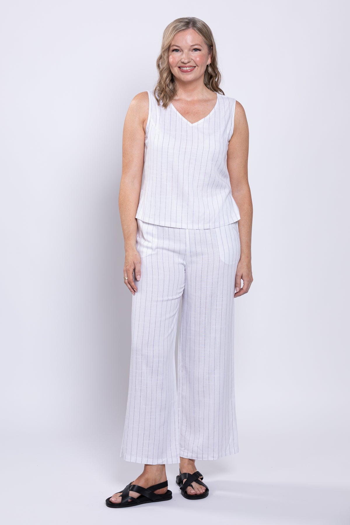 Havana Tank, White Stripe, Linen Bamboo