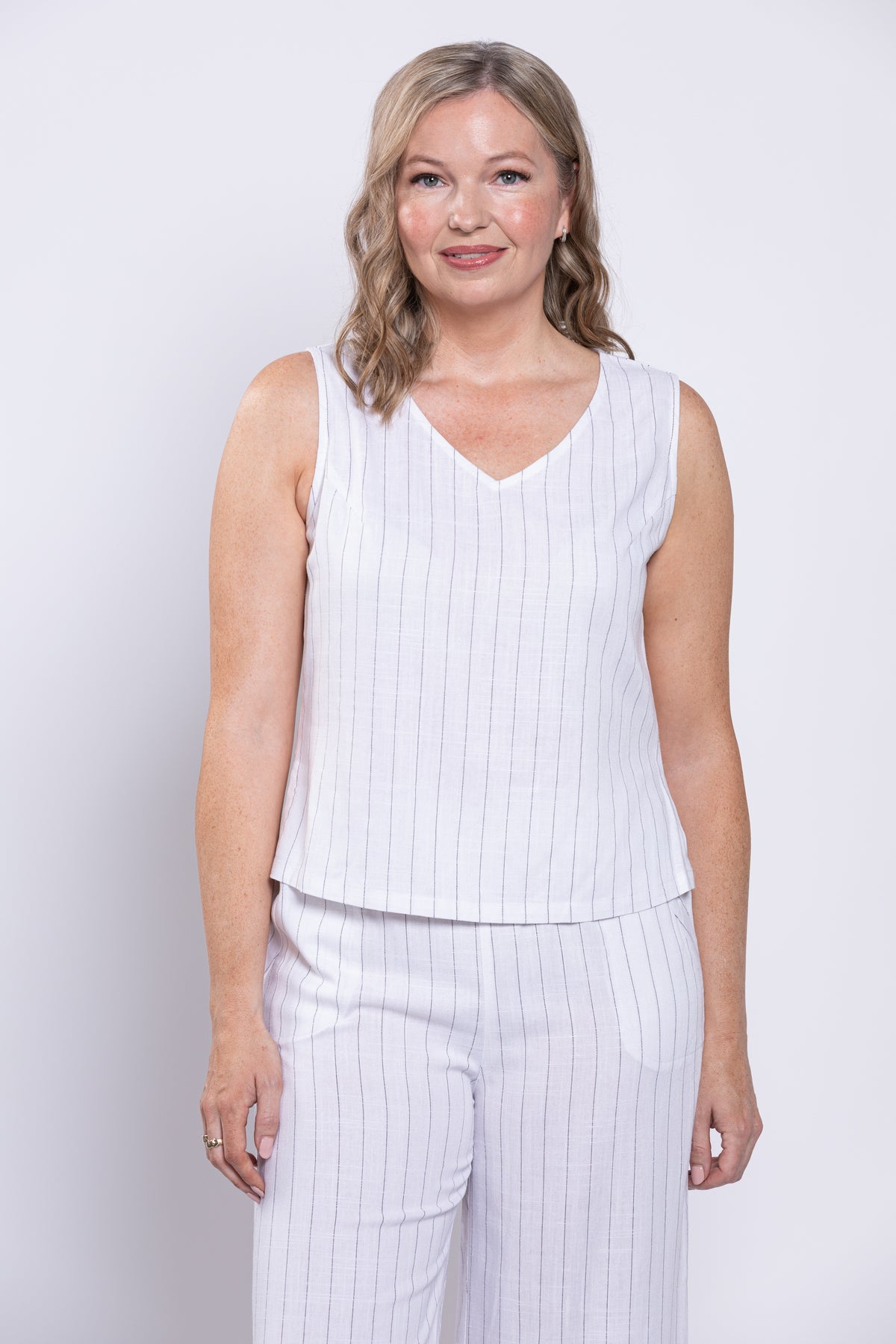 Havana Tank, White Stripe, Linen Bamboo