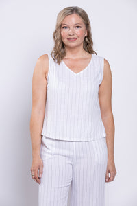 Havana Tank, White Stripe, Linen Bamboo