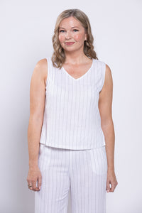 Havana Tank, White Stripe, Linen Bamboo
