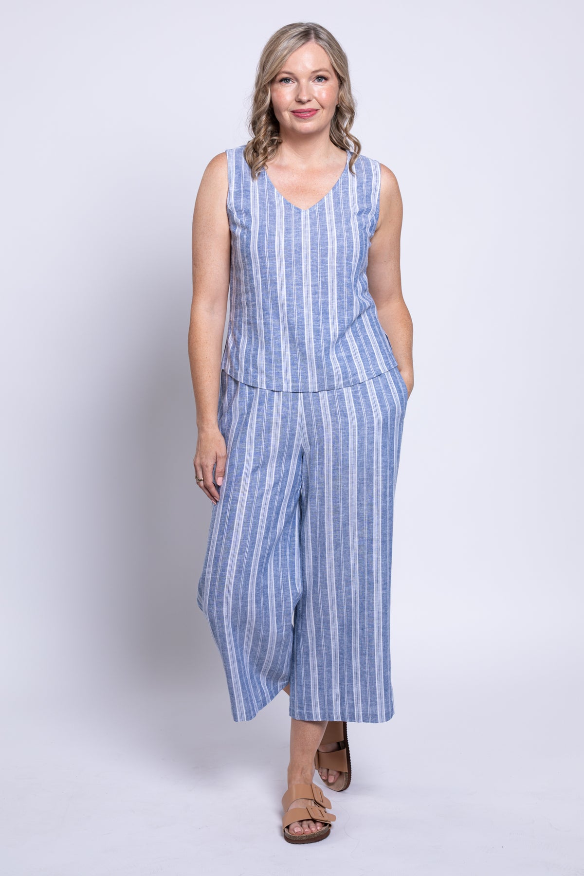 Havana Tank, Denim Stripe, Linen Viscose