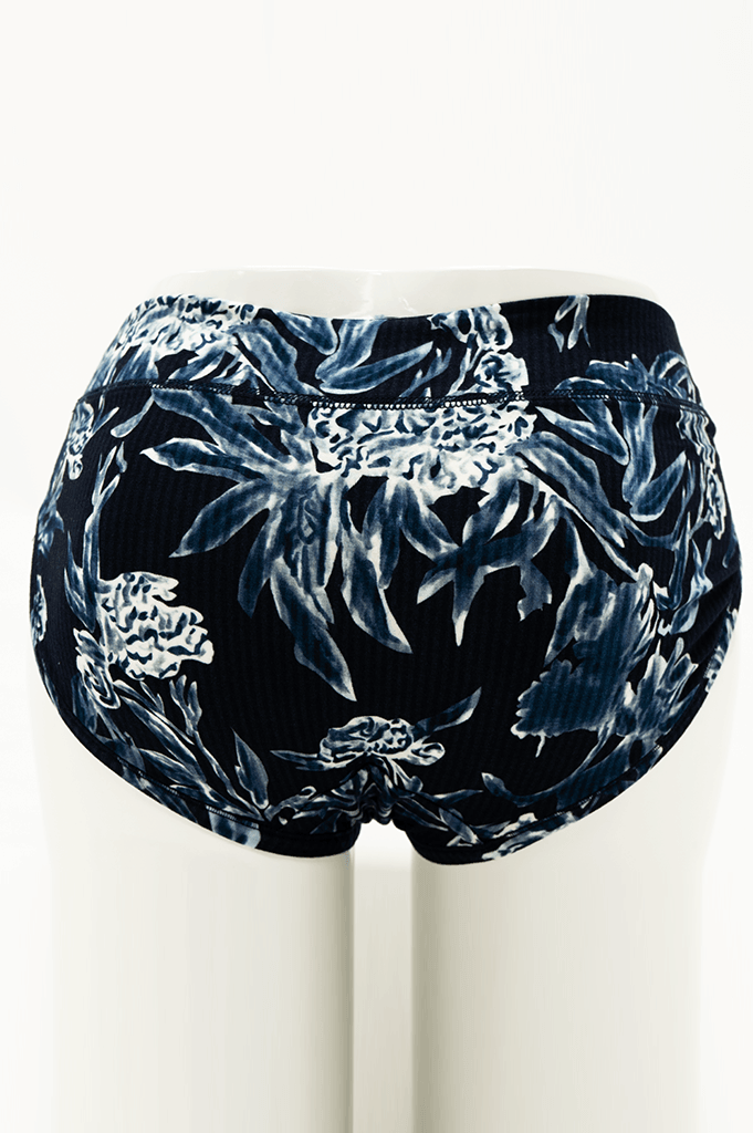 Back view of Indigo Floral Bamboo Hipster underwear on mannequin