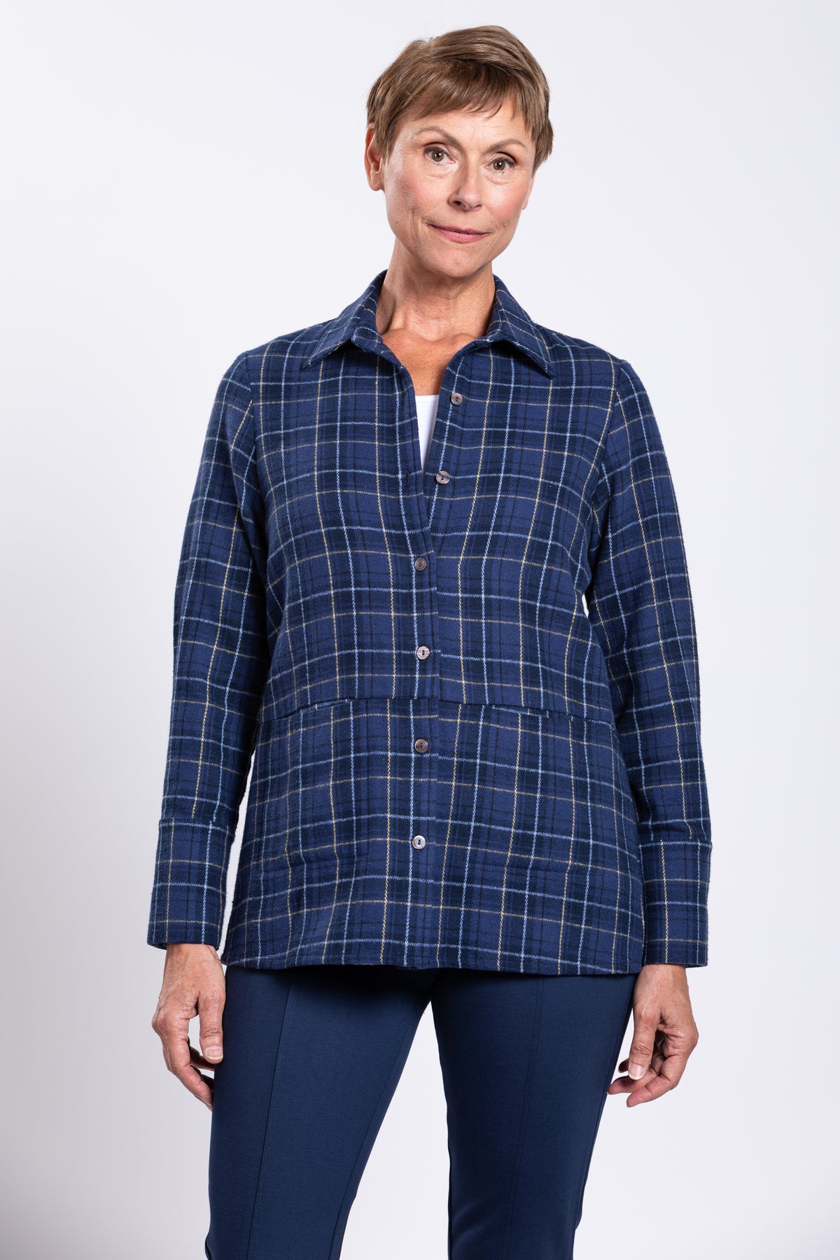 Iris Jacket, Indigo Plaid, Cotton