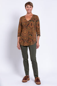 Jackie 3/4 Top, Copper Paisley, Bamboo