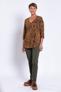 Jackie 3/4 Top, Copper Paisley, Bamboo