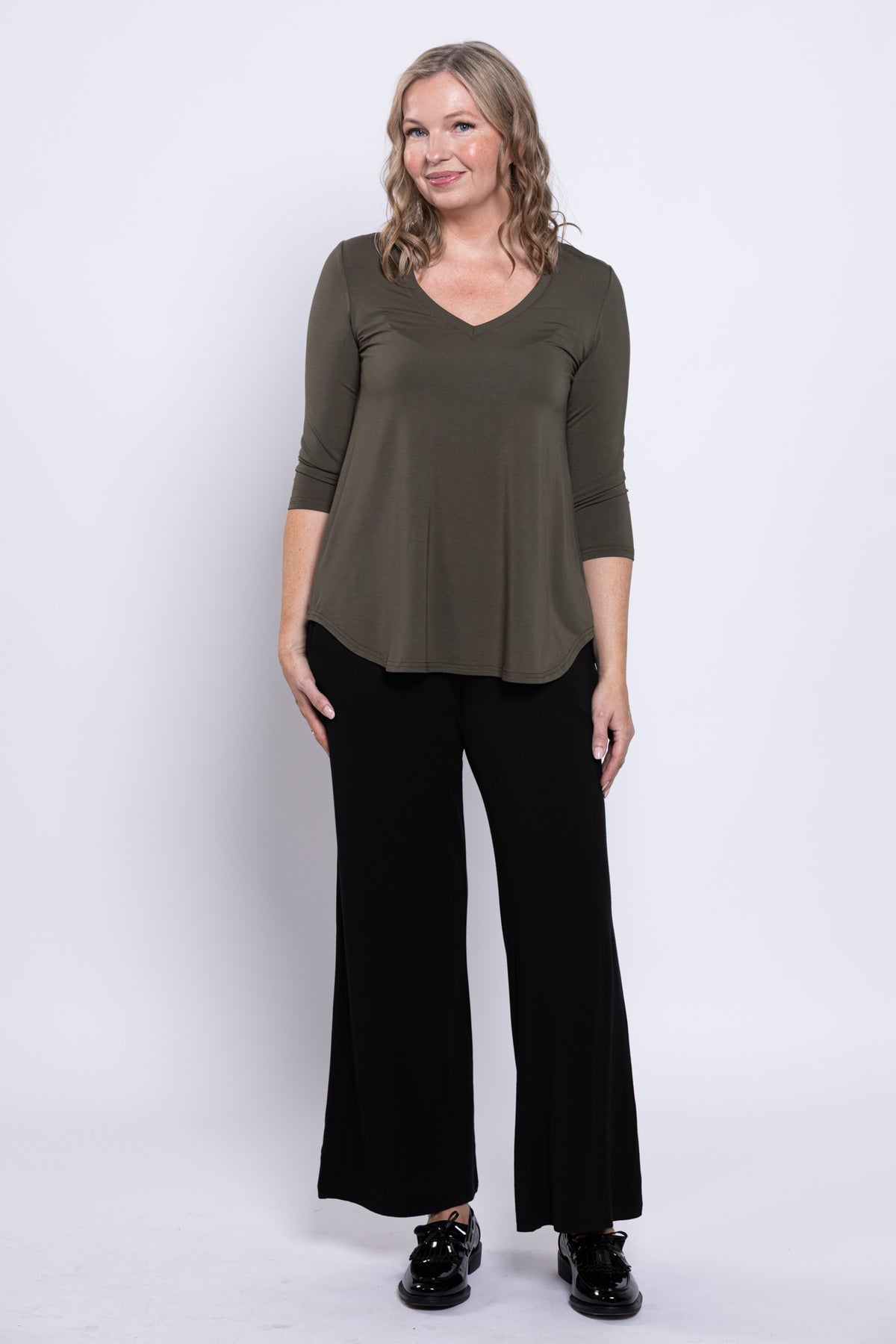 Jackie 3/4 Top, Khaki, Bamboo