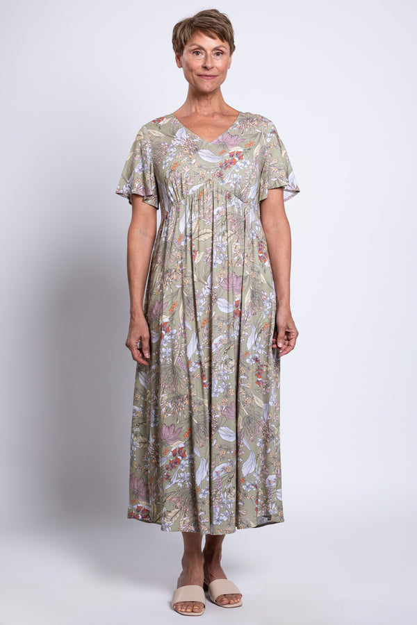 Jane Dress, Khaki Primavera, Linen Bamboo