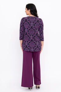 Jazz 3/4 Top, Magenta Damask, Bamboo