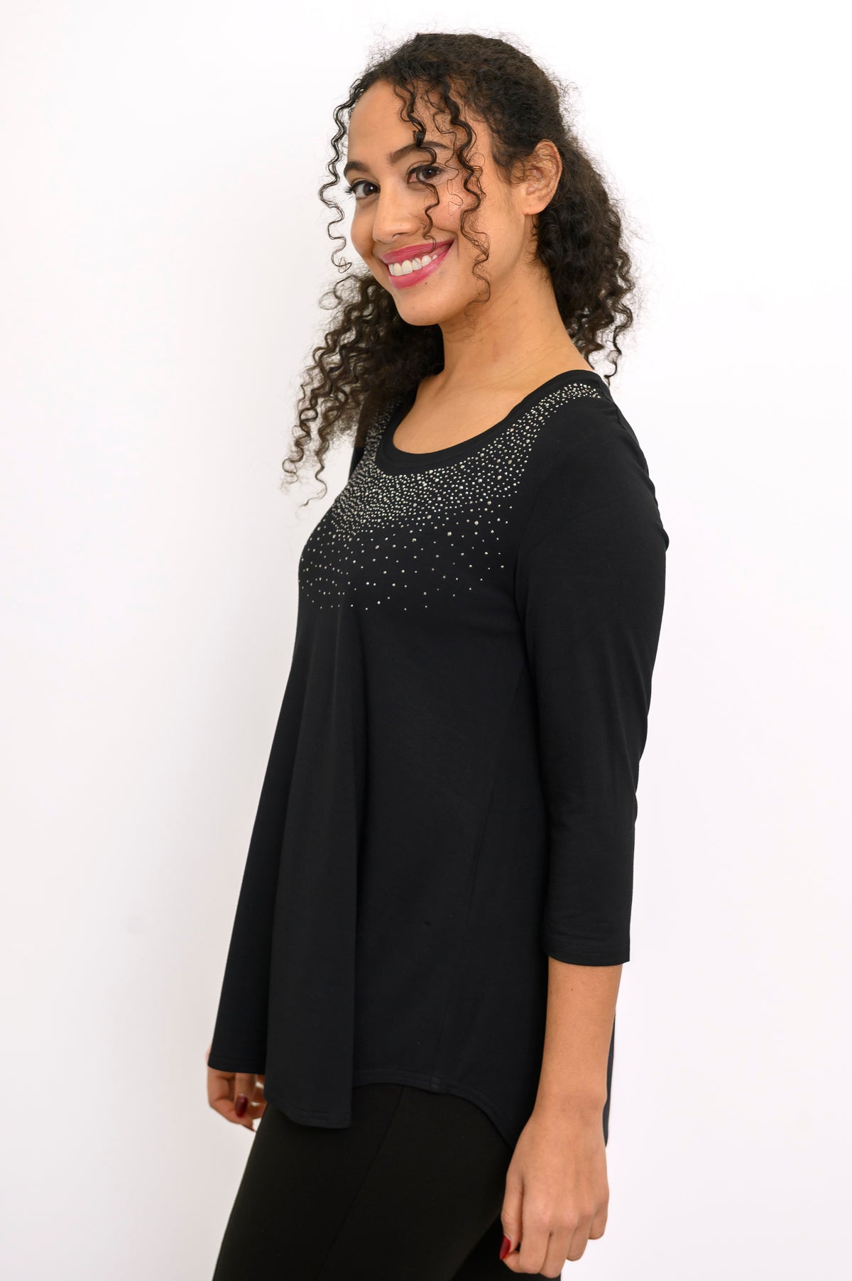 Jazz 3/4 Slv Top, Black Diamond, Bamboo