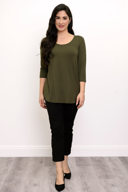Jazz 3/4 Slv Top, Khaki, Bamboo