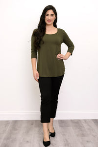 Jazz 3/4 Slv Top, Khaki, Bamboo