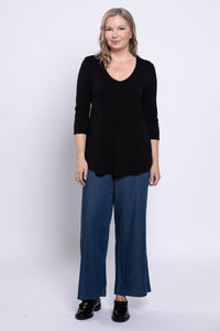 Jazz 3/4 Slv Top, Black, Bamboo