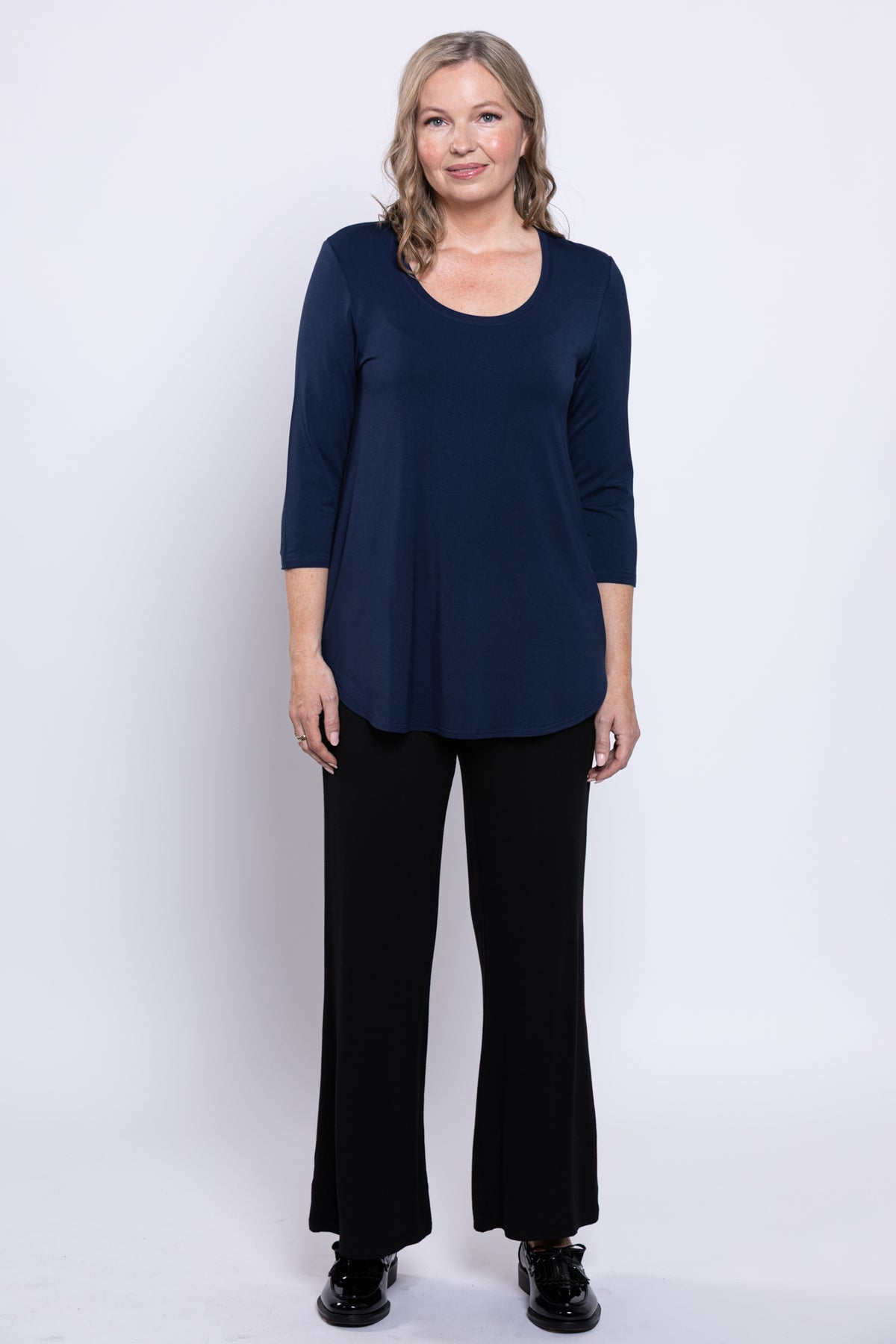 Jazz 3/4 Slv Top, Indigo, Bamboo