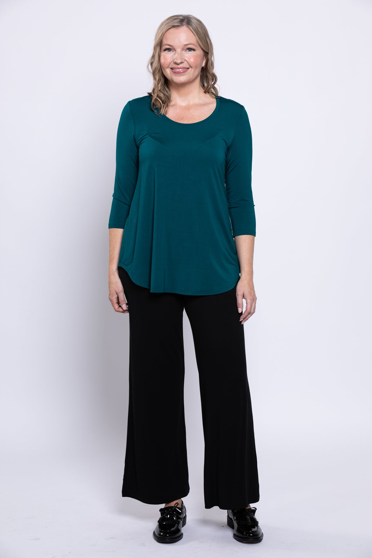 Jazz 3/4 Slv Top, Teal, Bamboo