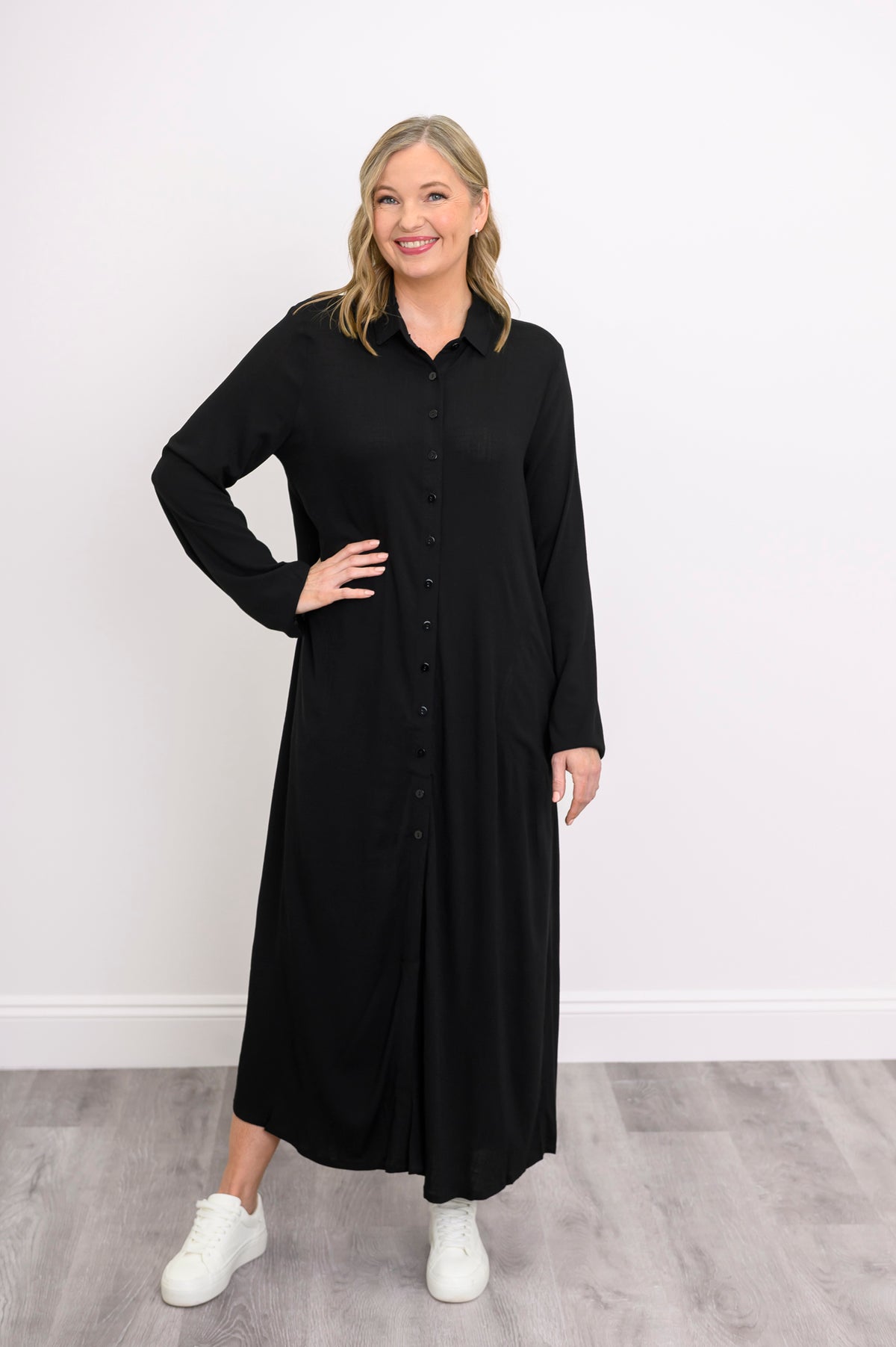 Jennifer L/S Dress, Black, Linen Bamboo
